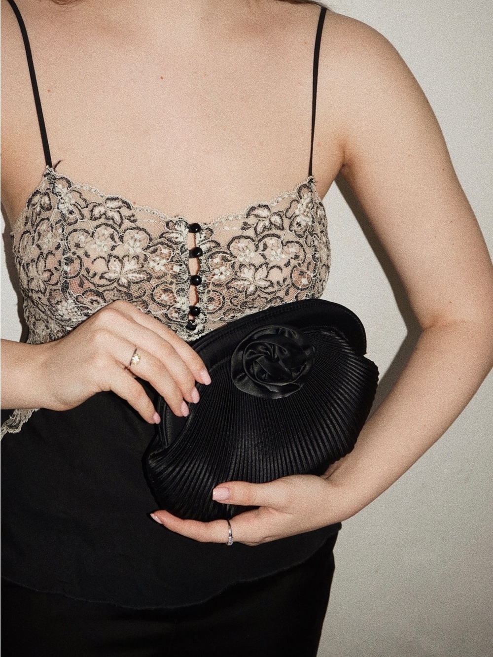 Van Cleef & Arpels Silk Clutch with Rose Detail & Original Box